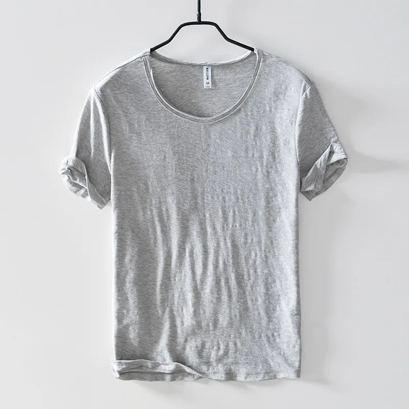 Camiseta casual ligera, transpirable y de cuello O, ajuste delgado Gris