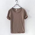 Camiseta casual ligera, transpirable y de cuello O, ajuste delgado Café