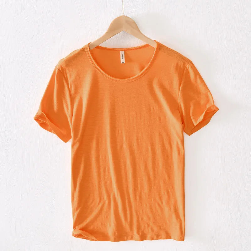 Camiseta casual ligera, transpirable y de cuello O, ajuste delgado Naranja